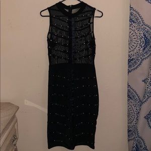 black see through dress with silver beads